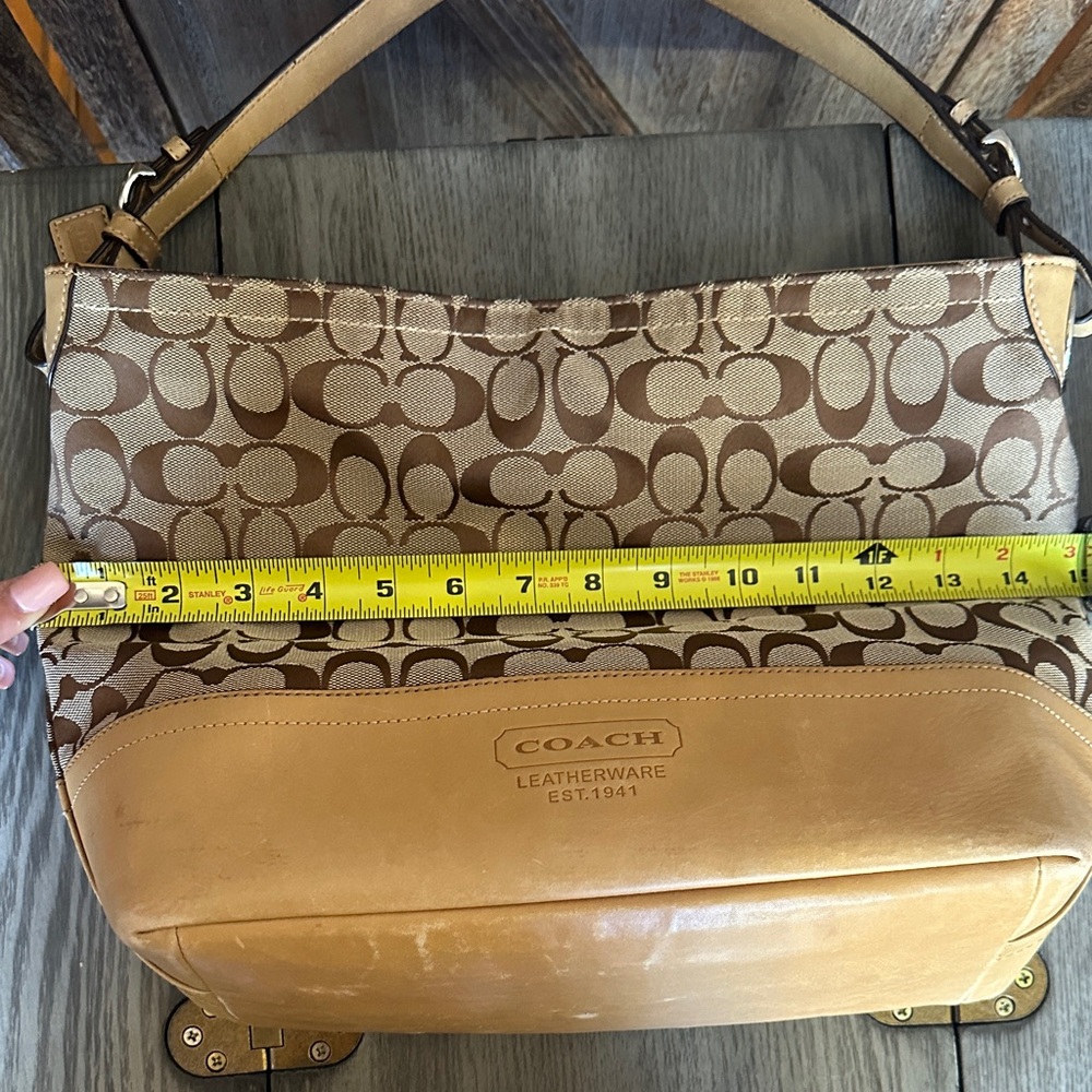 Coach F12518 Signature Jacquard and Leather Brown and Tan Shoulder Handbag - Picture 13 of 16
